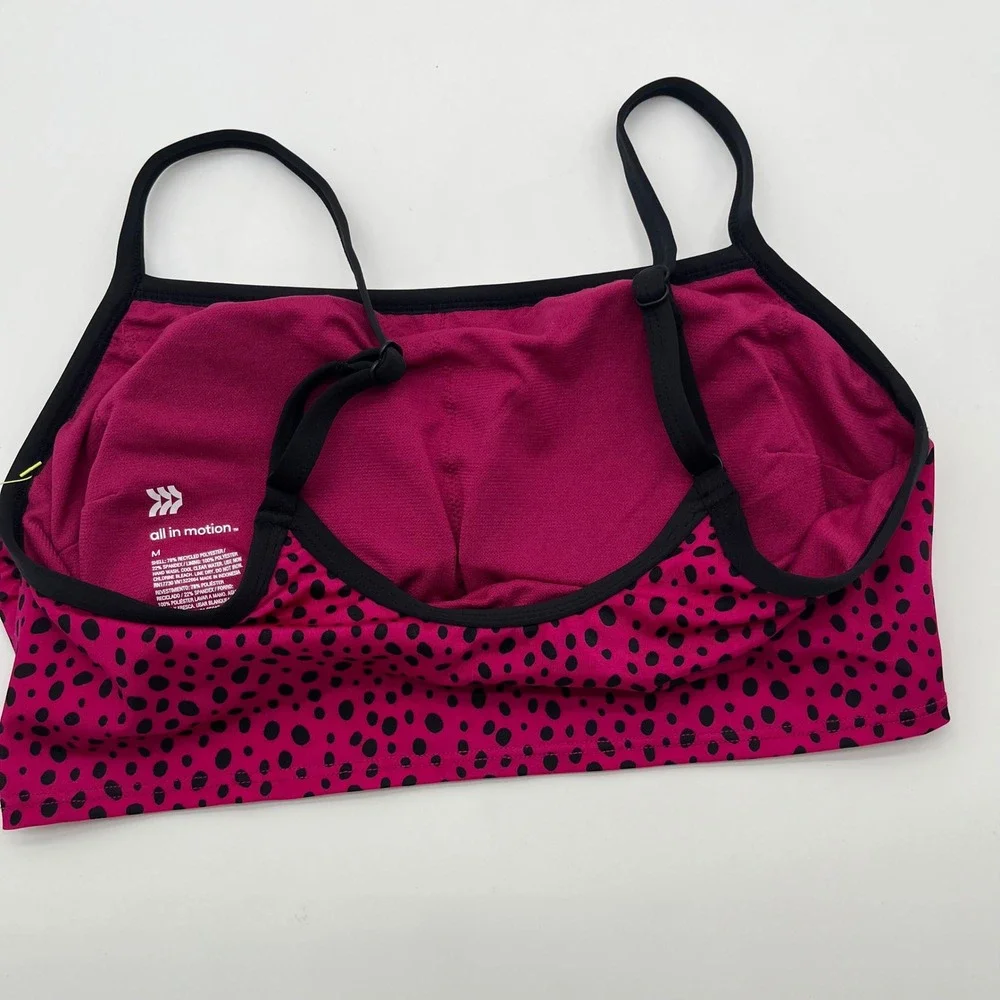 All in Motion Cranberry Pink Black Animal Spot Bikini Top Adjustable Straps M